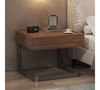 Floating Nightstand with Secret Compartment - Sturdy Steel e - Solid Wood Night Table - 1cm Raised Top - Stylish Walnut Finish - 50CM/20IN Storage Solution
