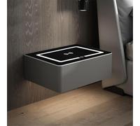 Floating Nightstand with Wireless Charging Smart Touch Sensor Light and Solid Wood Drawers Smart Nightstand Night Stands Wall Mounted Bedside Table Floating Shelf with Drawer(Dark Gray,18.9*15.7*7.5in