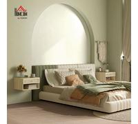 Floating Nightstands Set of 2 with Rattan Drawer & Shelf - Nature Wood Finish, Wall-Mounted - 831-770V80ND