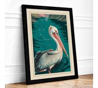 Floating Pelican Coastal Framed Wall Art Print A2 Black