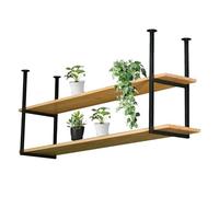 Floating Plant Shelves Flower Pot Stand - Black Wooden Ceiling Hanging Wine Rack Metal Iron Decorative Shelf for Bedroom Kitchen Living Room Office(90x30x80cm)