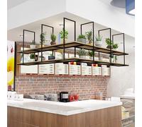 Floating Plant Shelves Restaurants Flower Pot Stand - Ceiling Mounted Hanging Shelf Decorative Storage Wine Racks for Wall Bar Kitchen Pot Pan Rack, Black(90x30x80cm)