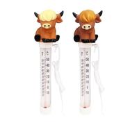 Floating Pool Thermometer - 2 Pack Shatter Resistant Temperature Gauge | Large Size with String | Easy to Read | Great for Outdoor & Indoor Swimming Pools, Spas, Hot Tubs & Aquariums (Highland Cattle)