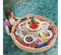 Floating Pool Tray, Bamboo Serving Basket, Waterproof & Durable for Outdoor Use, Ideal for Breakfast and Snacks at the Pool, 60CM