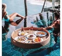 Floating Pool Tray for Food & Drin Rattan Design Suitable for Water Breakfast Versatile Floating Bar for Pool Use Ideal for Summer Parties & Relaxat