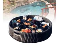 Floating Pool Tray Rattan(60/80 Cm), Manual Weaving, Super Buoyancy & Easy to Move,with Handles, for Serving Drinks, Brunch Food on Water,80cm,Black