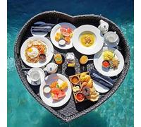 Floating Pool Tray Rattan Floating Tray Table Bar with Handles Heart-Shaped Breakfast Tray on The Water Swimming Pool Floats for Adults(Black,83X80X15CM)