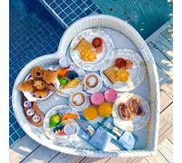 Floating Pool Tray Rattan Floating Tray Table Bar with Handles Heart-Shaped Breakfast Tray on The Water Swimming Pool Floats for Adults(White,63X60X15CM)