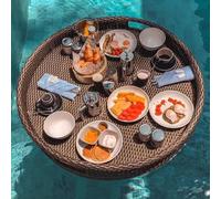 Floating Pool Tray Table - 31" Round Rattan Drink Holder & Breakfast Serving Tray For Pool Parties & Relaxation - Ideal For Outdoor Fun