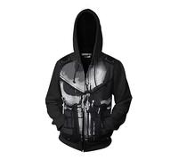 FLOATING Pun.ish-er Anime Jumpers for Men, Spring Fall 3D Graphic Print Hoody with Pocket, Breathable Full Sleeves Jacket Sportswear with Hood-Black A||XXXL