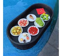 Floating Rattan Breakfast Tray Deluxe Pool Service Tray for Drinks & Brunch Black - Ideal for Summer Parties Outdoor Dining & Relaxation