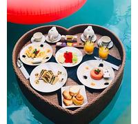Floating Rattan Breakfast Tray Deluxe Pool Service Tray for Drinks & Brunch Brown Perfect for Poolside Relaxation and Entertaining
