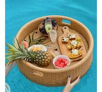 Floating Rattan Breakfast Tray Deluxe Pool Service Tray for Drinks & Brunch Stylish Apricot Design Perfect for Summer Gatherings & Outdoor Relaxation