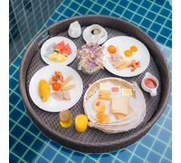 Floating Rattan Breakfast Tray Deluxe Pool Service Tray for Drinks & Brunch Stylish Brown Design Perfect for Summer Parties & Outdoor Relaxation
