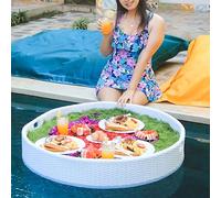Floating Rattan Breakfast Tray Deluxe Pool Service Tray for Drinks & Brunch Waterproof Stylish Design Perfect for Poolside Relaxation & Entertaining