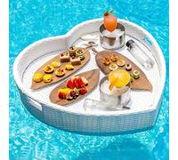 Floating Rattan Breakfast Tray Deluxe Pool Service Tray for Drinks & Brunch White Floating Table for Poolside Relaxation Ideal for Summer Fun