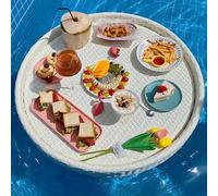 Floating Rattan Breakfast Tray for Pool & Beach Parties, White - Elegant Swim Tray, Perfect for Relaxing Mornings & Outdoor Events