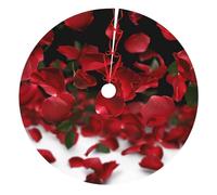Floating red rose petals Printed 48 inch Thickened Christmas Tree Skirt - Double-Layer Soft Tree Skirts Base Tree Mat Base Cover for Xmas Party and New Year Party Decor
