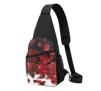Floating red Rose Petals Printed Chest Bag Sling Bag for Men Women, Outdoor Crossbody Fanny Packs Hiking Chest Packs Sport Daypacks