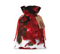 Floating red rose petals Printed Christmas Drawstring Bags for Party Xmas Gift Wrapping, Red Christmas Ribbon, S