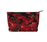 Floating red Rose Petals Printed Makeup Bag Corduroy Travel Cosmetic Bags Cosmetic Case Toiletry Bag Organizer for Women Mom Girls
