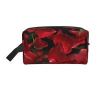 Floating red Rose Petals Printed Makeup Bag Travel Portable Cosmetic Bag Large Capacity Makeup Case Toiletry Handbag Organiser for Women