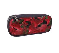 Floating red Rose Petals Printed Pu Leather Pencil Case Box Flip Pen Bag and Makeup Cosmetic Holder for Girls Boys School Students