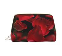Floating red Rose Petals Printed Small Makeup Bag Portable Leather Make up Bag Travel Zipper Cosmetic Bags Organizer for Women