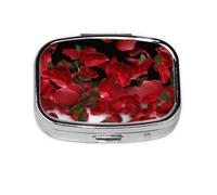 Floating red Rose Petals Printed Square Pill Organizer with 2 Compartments, Portable Mini Pill Box Pill Case for Medicine, Vitamin, Fish Oil, Supplements
