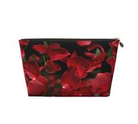 Floating red Rose Petals Printed Travel Cosmetic Bags with Gold Zipper Makeup Organizer Cosmetic Case Toiletry Bag for Women Mom Girls