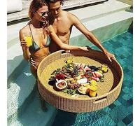 Floating Serving Tray for Pool, Spa Bath with Rattan Woven Design, Waterproof Drinks Snacks Caddy Accessory