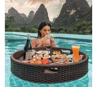 Floating Serving Tray for Pool Use, Rattan Woven Design for Drinks and Food on Water