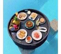 Floating Serving Tray for Pool Use, Rattan Woven Design for Drinks and Food on Water