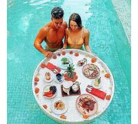 Floating Serving Tray Table Bar Rattan Woven Floating Breakfast Tray with Handles,Round Rattan Woven Floating Water Tray, for Adults Sandbars, Spas, Bath and Parties,White-60cm