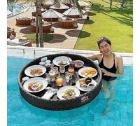 Floating Serving Tray Table Bar Rattan Woven Floating Breakfast Tray with Handles,Round Rattan Woven Floating Water Tray, for Adults Sandbars, Spas, Bath and Parties,Black-60cm