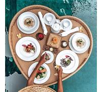Floating Serving Tray with Handles, Rattan Woven Pool Tray for Drinks and Snacks, Perfect for Pool Parties and Relaxing on The Water
