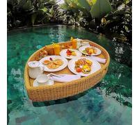 Floating Serving Tray with Handles, Rattan Woven Pool Tray for Drinks and Snacks, Perfect for Pool Parties and Relaxing on The Water