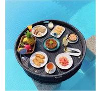 Floating Serving Tray with Handles, Rattan Woven Pool Tray for Drinks and Snacks, Perfect for Pool Parties and Relaxing on The Water