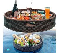 Floating Serving Trays Table Bar Round, Swimming Pool Floats for Adults for Sandbars, Spas, Bath, and Parties | Floating Tray for Pool Serving Drinks, Brunch, Food on the Water,Whi