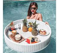 Floating Serving Trays Table Bar Round, Swimming Pool Floats for Adults for Sandbars, Spas, Bath, Parties Floating Tray for Pool Serving Drinks, Brunch, Food on the Water,White