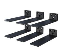 Floating Shelf Bracket 8 Inch, Hidden Invisible L Shelves Brackets, Heavy Duty Cast Iron 1/5 Inch Metal Industrial Black Shelf Bracket Hardware Supports, Brackets for Shelves (8 inch - 6 pcs)