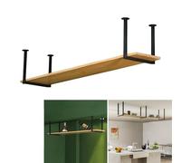 Floating Shelf Rack, Wooden & Black Metal Ceiling Sto, Wall-Mounted Wine s Holder for Kitchen, Living Room, Reurant, Bar - 150x30x40cm Detive Display Shelf