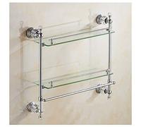 Floating Shelves Double Glass Shelf,Antique Shower Room Kitchen Storage Rack,Convenient to Clean The Bath Towel Rack (Color : Gold) (Silver)