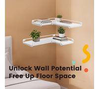 Floating Shelves, Set of 2 Corner Shelves, L-Shaped Wall Shelf, Cloud White