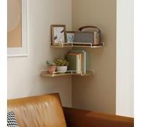 Floating Shelves, Set of 2 Corner Shelves, L-Shaped Wall Shelf, Natural Oak + Cloud White