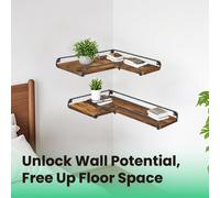 Floating Shelves, Set of 2 Corner Shelves, L-Shaped Wall Shelf, Rustic Brown and Black