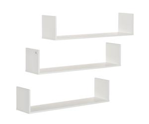Floating Shelves Set3 White MDF 18x80x18cm High-Sided Wall-Mount Max5kg PerShelf