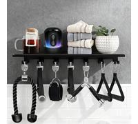 Floating Shelves Wall Mounted Shelf, Wall Shelf Brackets Heavy Duty, Black Rack With Hooks, For Home Gym Fitness Bathroom Bedroom Toilet