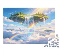 Floating Sky Island Waterfall 1000 Piece Jigsaw Puzzle Paper for Adults Rainbow Cloud Scene Family Focus Home Decor Gift 70x50cm/1000pcs