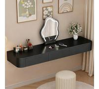 Floating Solid Wood Makeup Vanity Table - Fully Assembled Wall-Mounted Dressing Table with Rounded Corners - Multifunctional Desk for Bedroom - Black & Wood Top (39.4in)